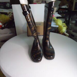 Lauren Ralph Lauren Rubber Knee Boots Rain Rossalyn II Equestrian Print Size 9